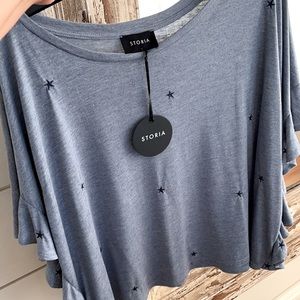 Cute Blue Top with navy blue stars